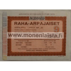 Raha-arpajaiset Arpalippu 9/1976